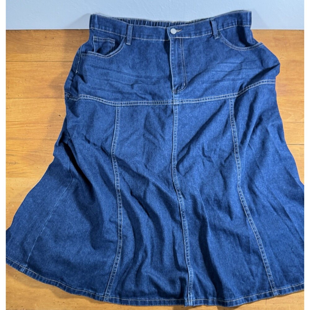A-Line Fit & Flared Blue Denim Midi Skirt Plus 3X, New Boho Cowgirl Cottagecore